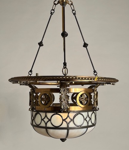 Arts & Crafts Leaded Glass Inverted Dome Ceiling Light